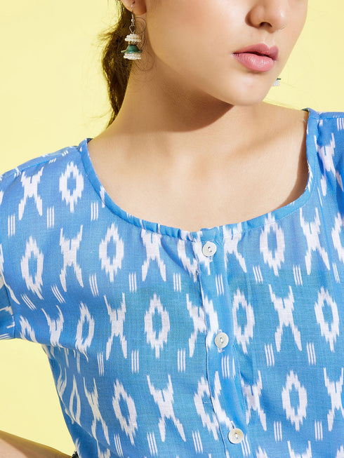 Girl's' Aqua Blue Kurta And Straight Pant Set